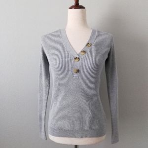 Tristan Canada Gray Ribbed Pullover V-Neck Sweater Size Extra Small